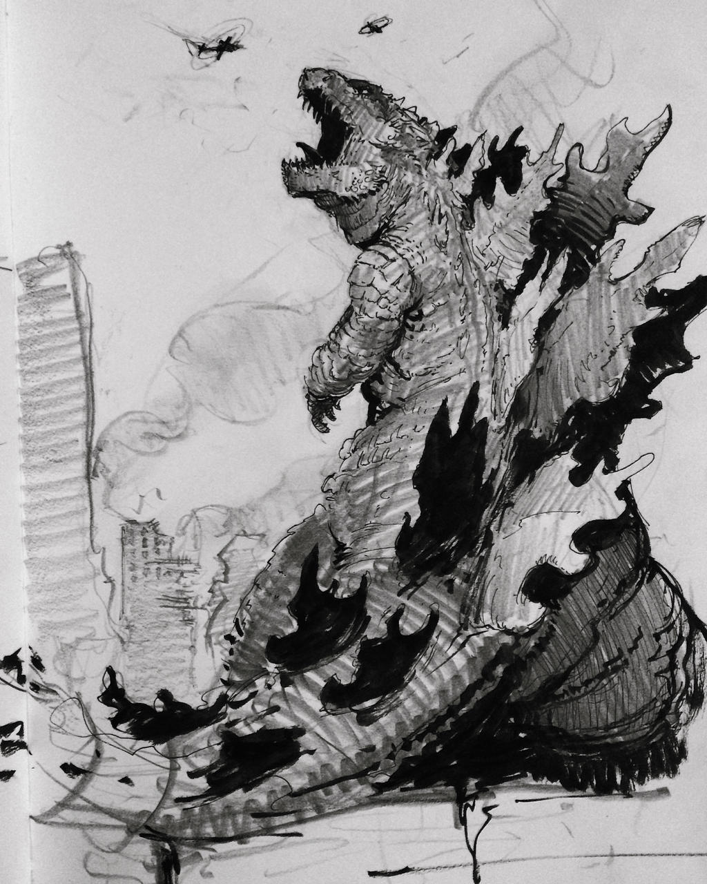Godzilla Drawing by ThomasElliottArt on DeviantArt