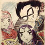 X-Mas Sketch - Jinx, Kid Flash, Robin and Raven