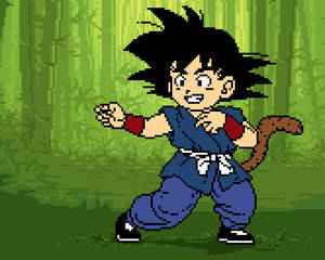 Son Goku in a bamboo forest