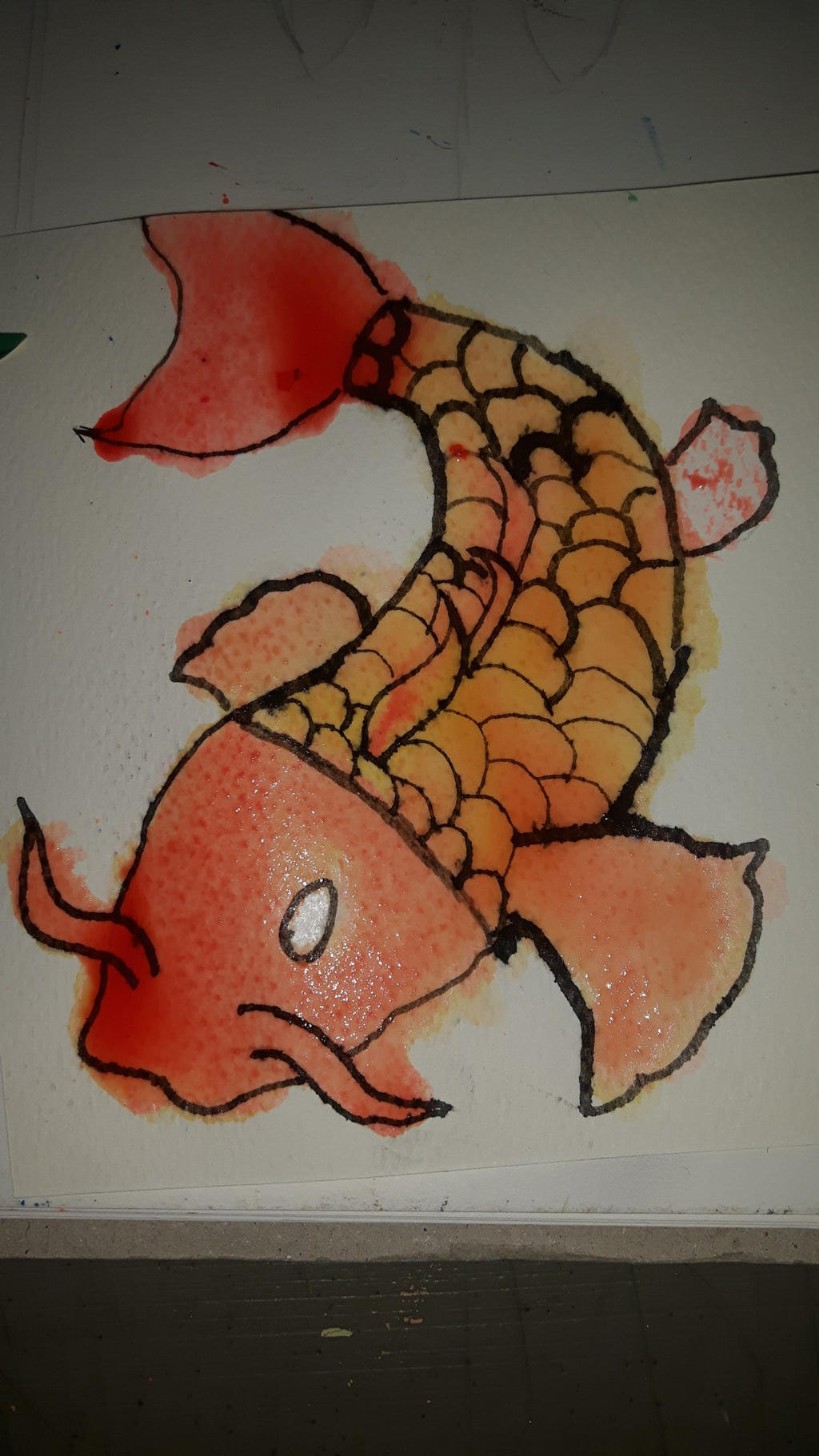 Koi fish using ink and water colours