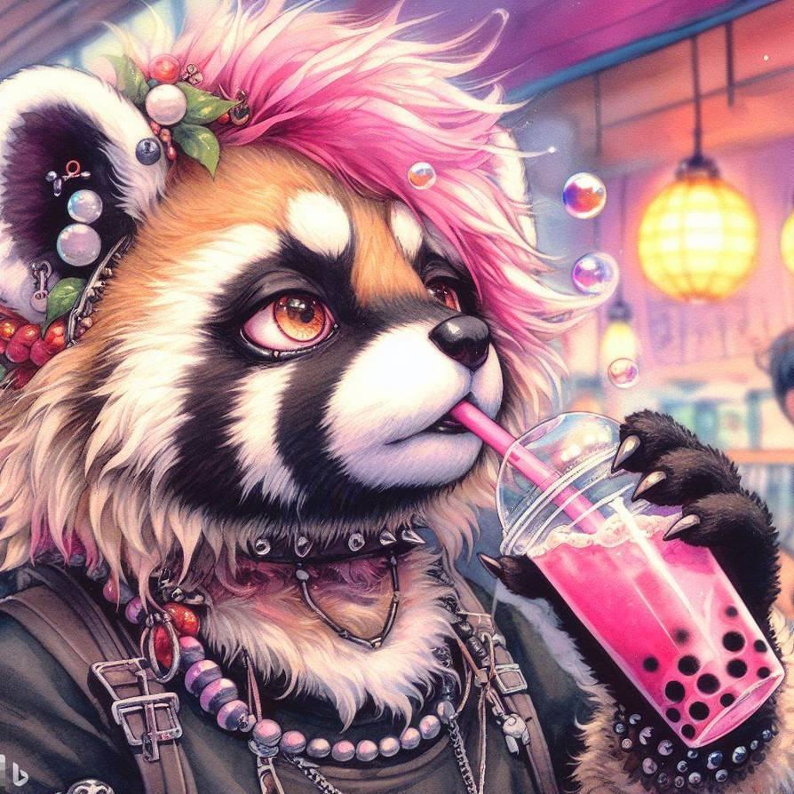 Red Panda drinking Bubble Tea by Capybaradox on DeviantArt