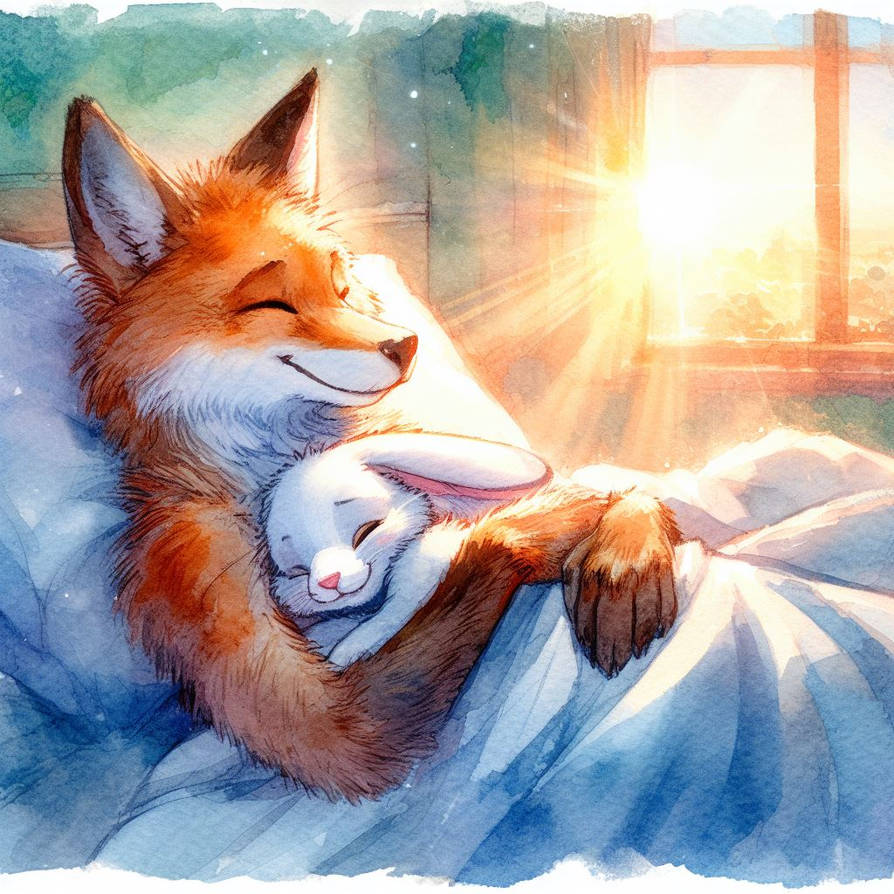 Fox cuddling a rabbit by Capybaradox on DeviantArt