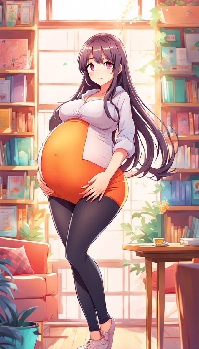 Pregnant Big Belly Expansion Girl In Leggings Long