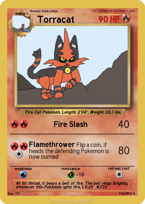 torracat pokemon card Incineroar 26/149 - Evolution Set - Litten - Sun & Moon Base Set This attack does 20 damage times the number of heads Torracat Card by VinentVanRipperdactl on