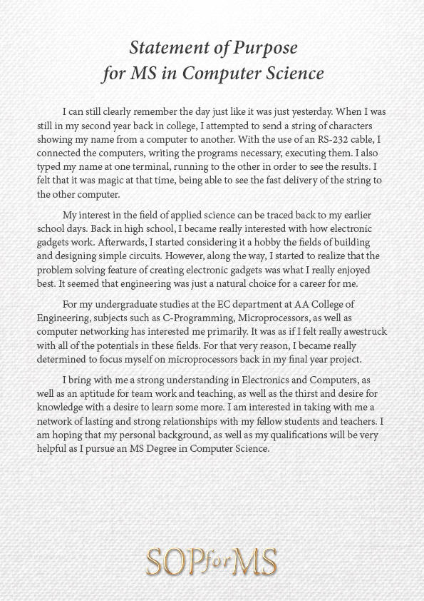 Statement of Purpose for MS in Computer Science by MasterSoPSamples on ...