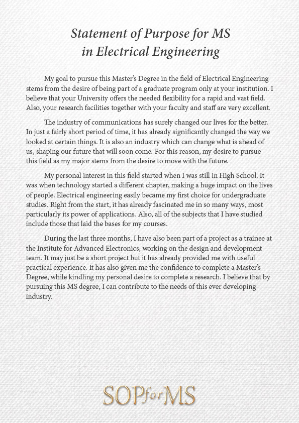 Statement of Purpose for MS in Electrical Engineer by