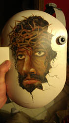 Portrait of Christ on Friend's Welding Helmet