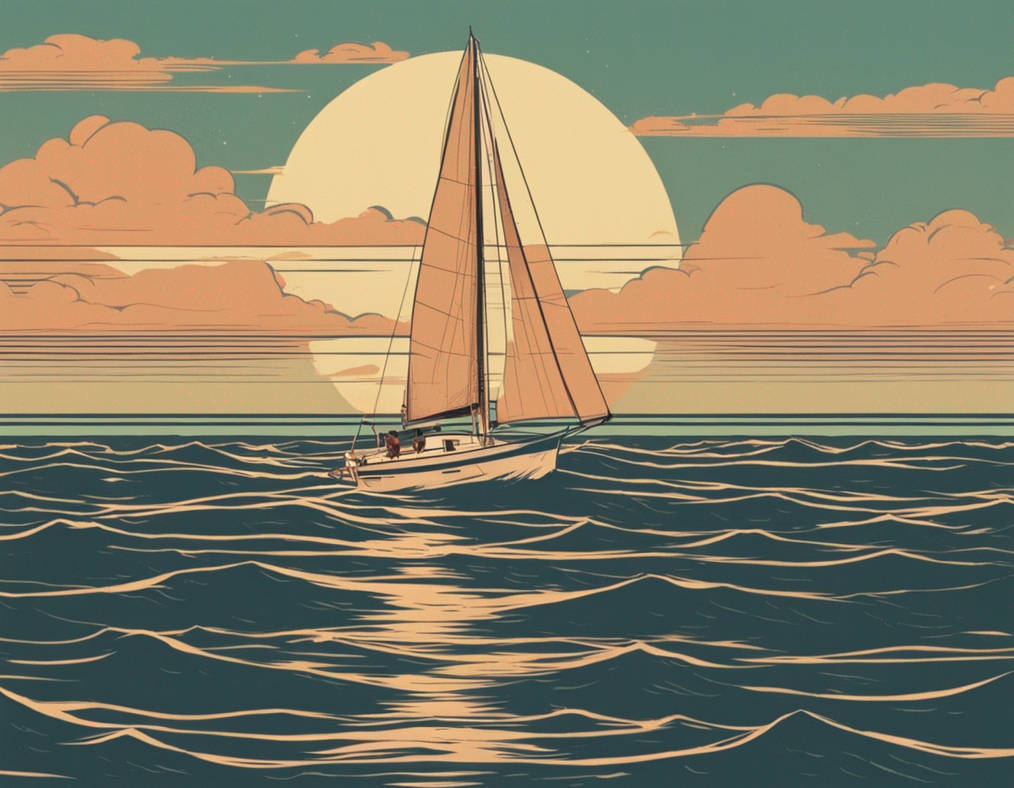 Sailboat out on the ocean, retro aesthetic
