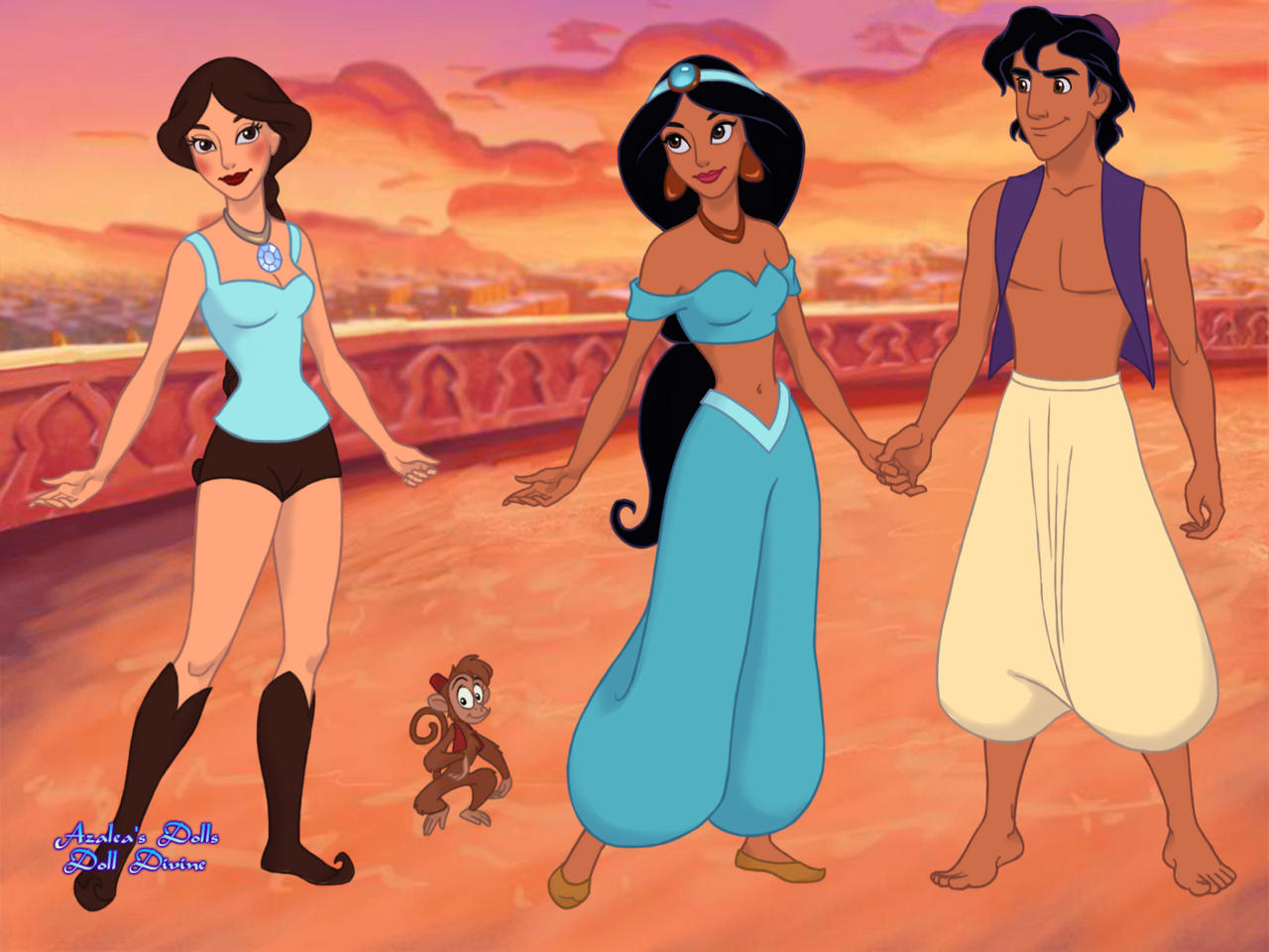 Heather Morgan, Aladdin, Jasmine and Abu by Dragongirl1018 on DeviantArt