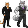 Men animals, and a boy together.