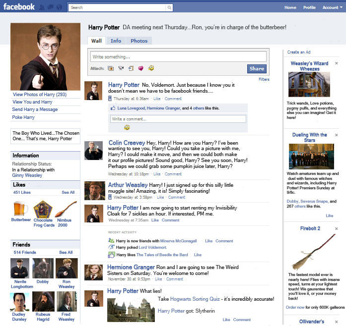 Harry Potter's Facebook Page