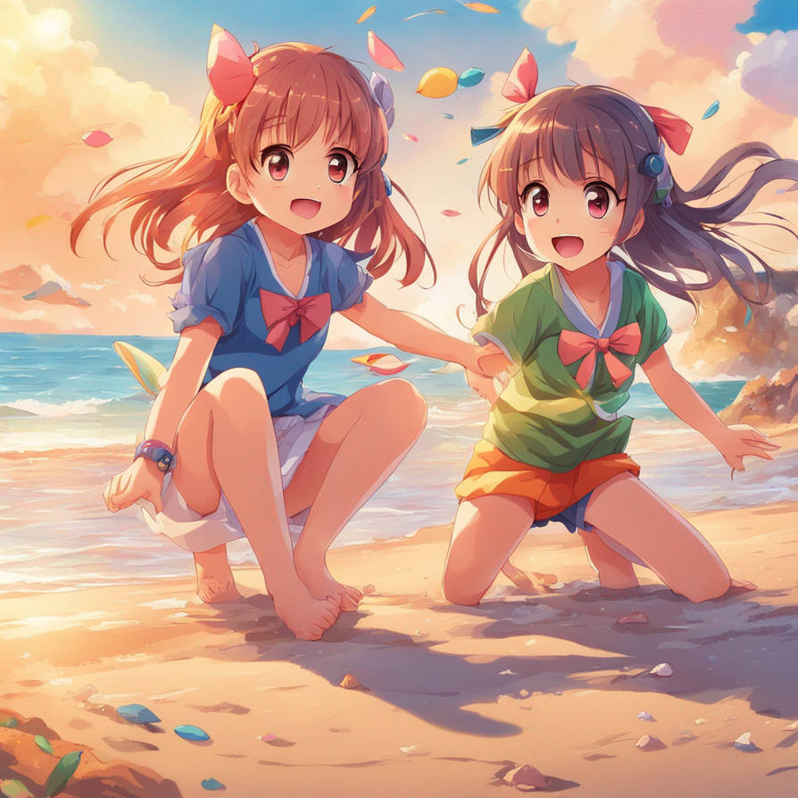 Little Girls Playing On The Beach