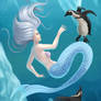 Mermaid With Penguins - COLOR