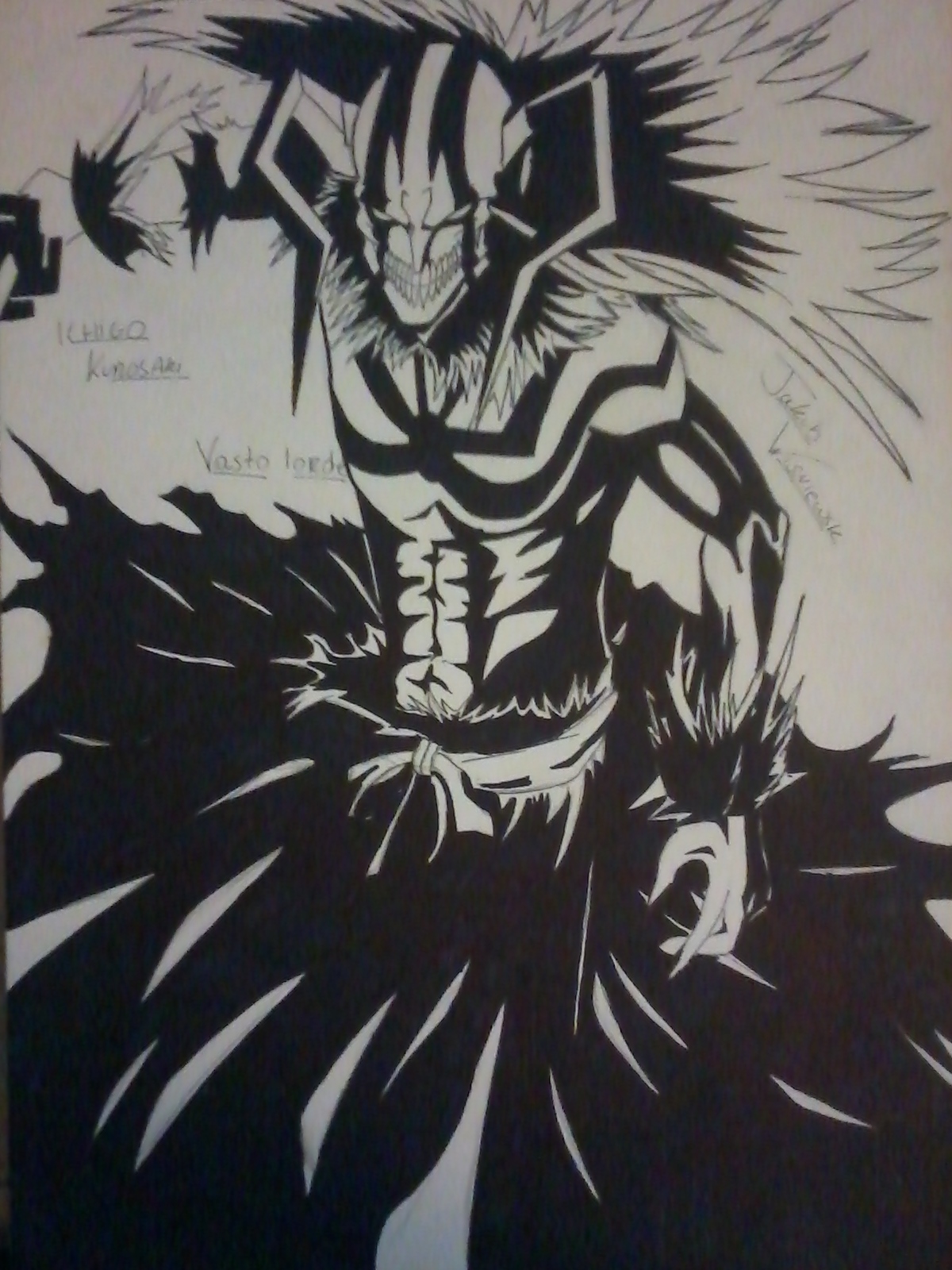 Drawing Ichigo Vasto Lorde with Only Black Color - BLEACH 😳#drawing #