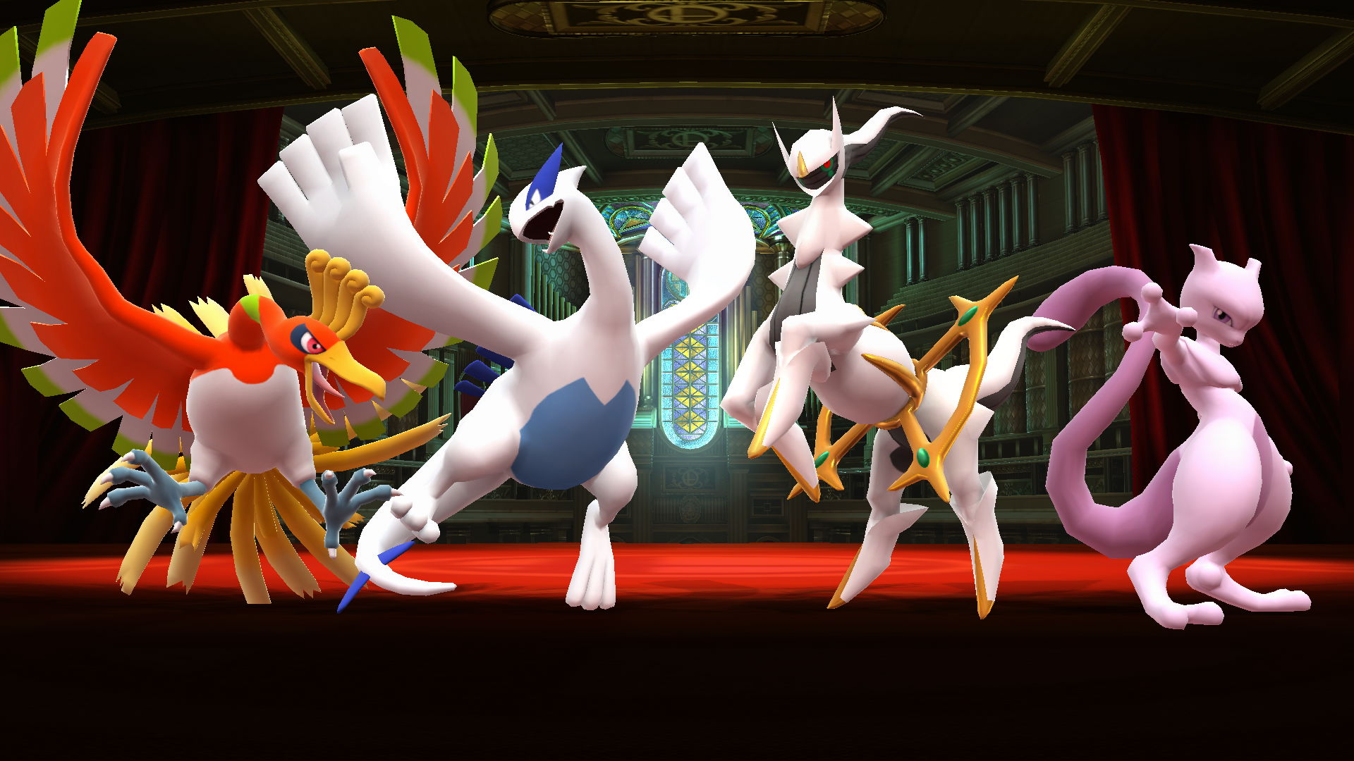 Ho-Oh, Lugia, Arceus, and Mewtwo