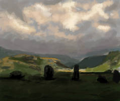 Field with rocks. Landscape 45min study