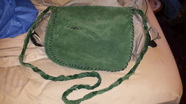 green leather bag