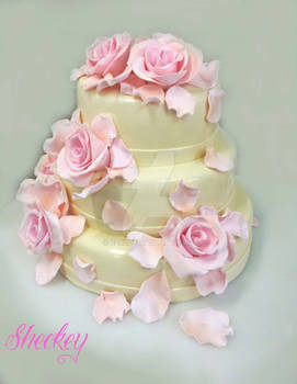 Pink roses wedding cake