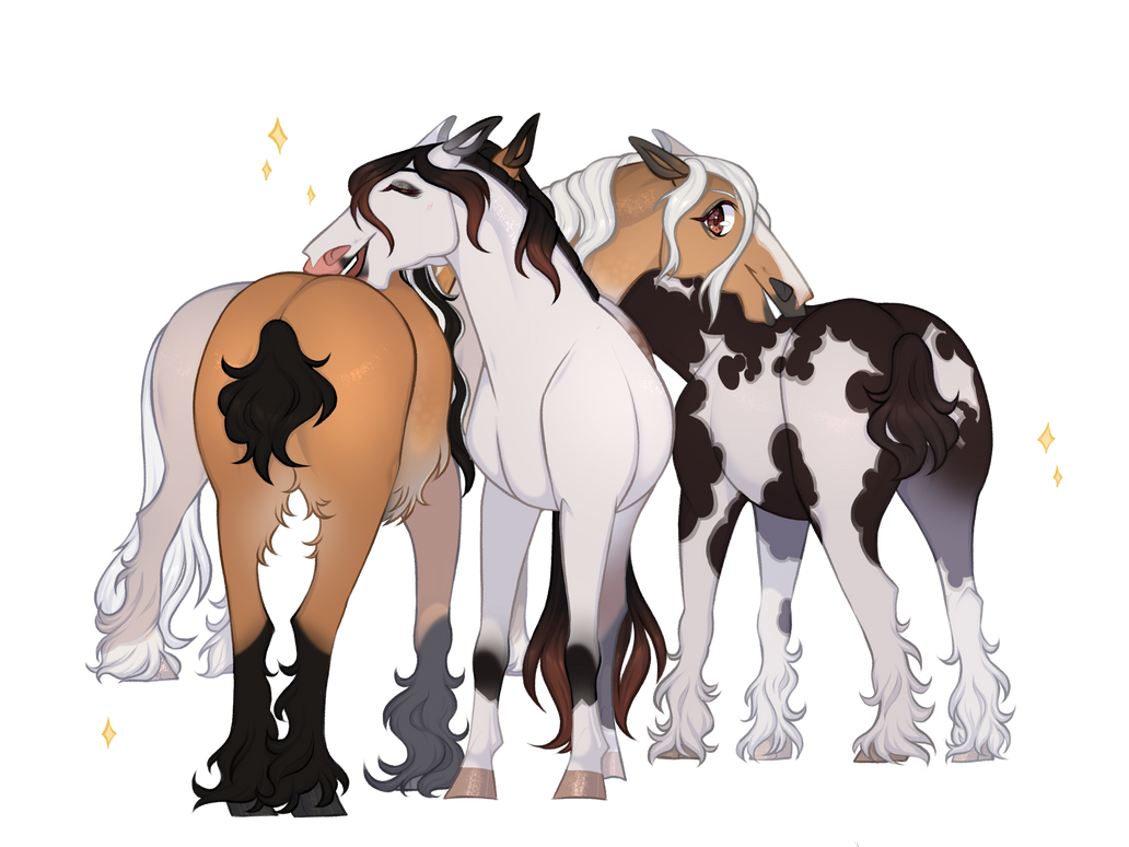 Artwork by me (Urania_moon) of 0021 Scrambles owned by craitfish, 0028 Cabaret owned by me, 0025 Pablo owned by jibhop and 0037 PB & J owned by DrifterDraw2021