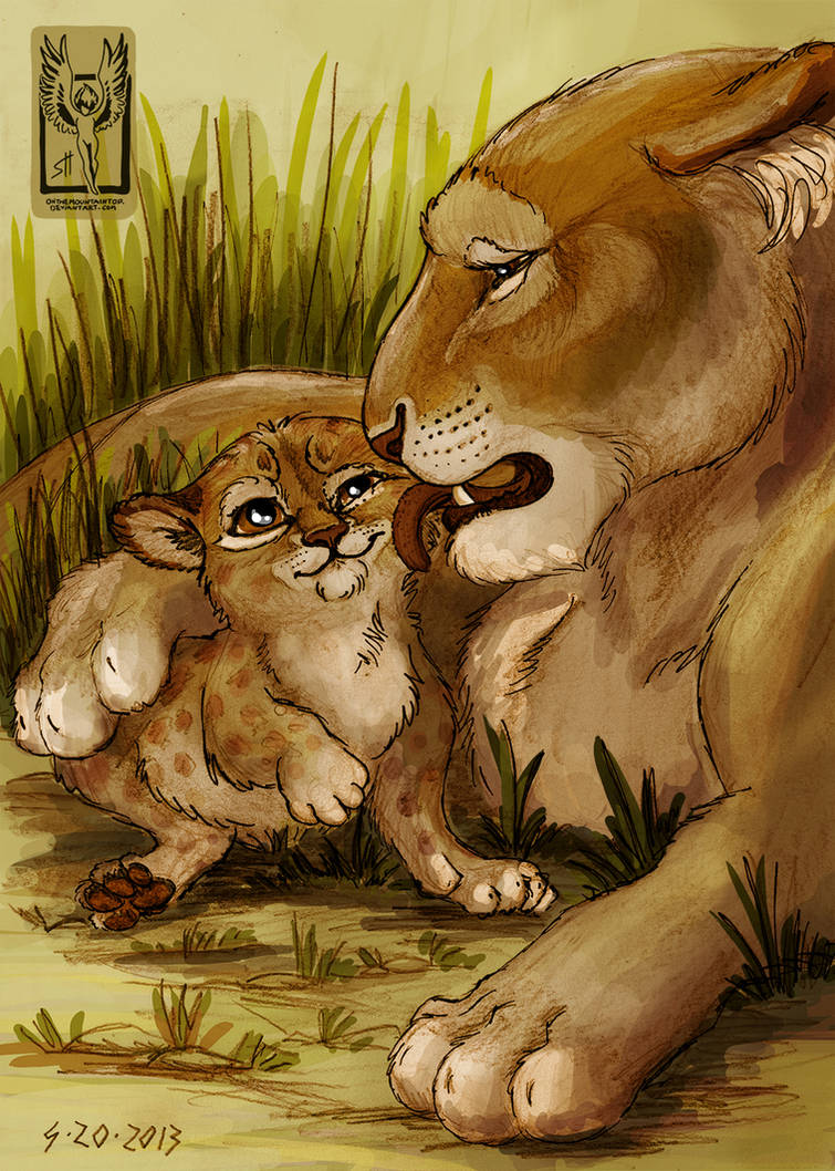 Lioness and Cub by OnTheMountainTop Lioness and Cub by OnTheMountainTop