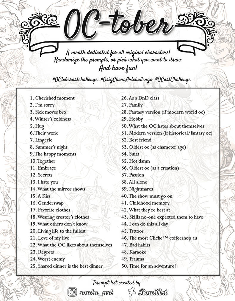OC-TOBER Art Challenge prompt list by RoutArt on DeviantArt