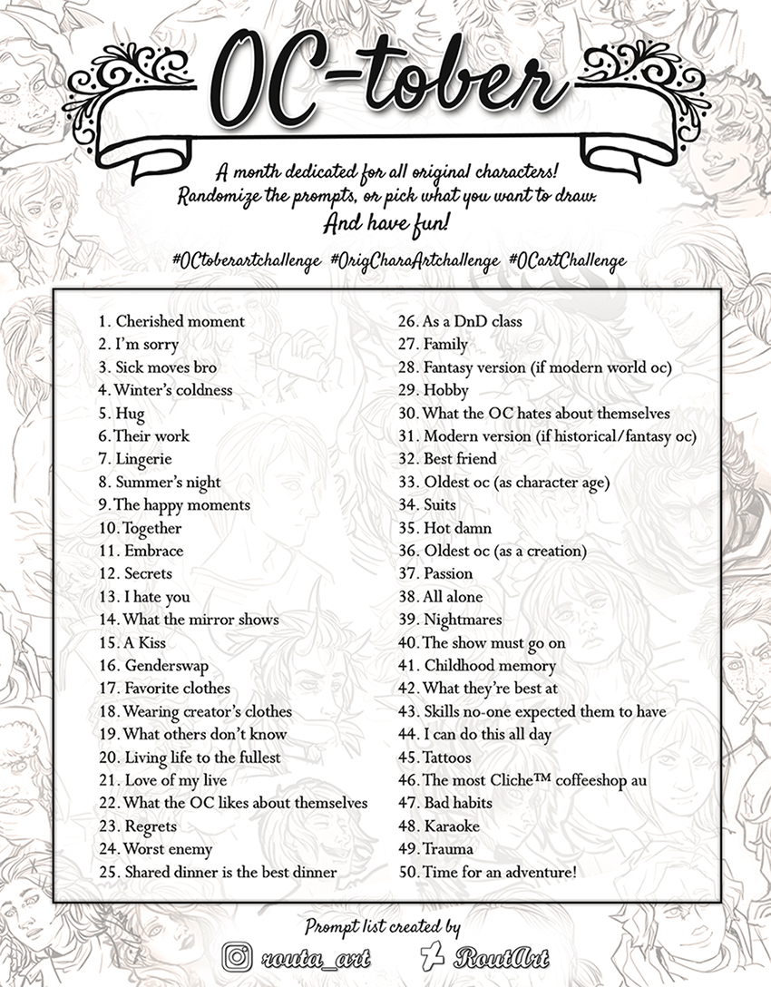 OC-TOBER Art Challenge prompt list by RoutArt on DeviantArt