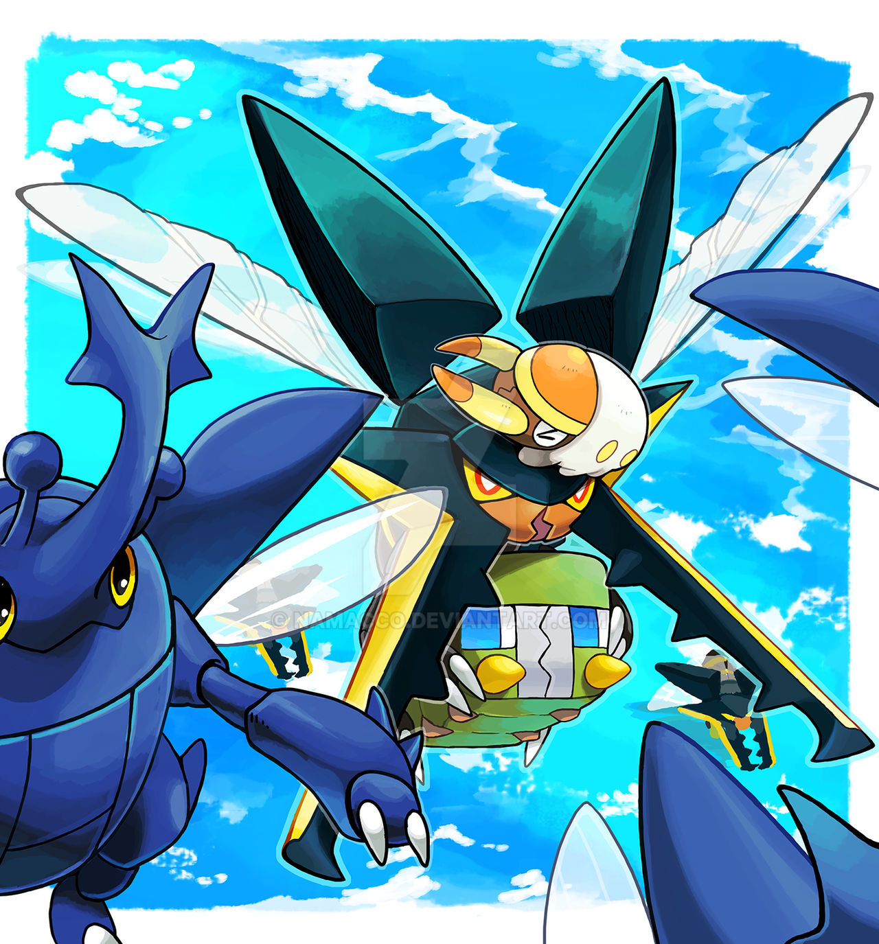 Charbug Evolution Vikavolt, Charjabug and Heracross by namacco on DeviantArt