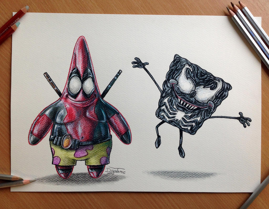 Pencil Drawing of Deadpool Patrick/Venom Spongebob