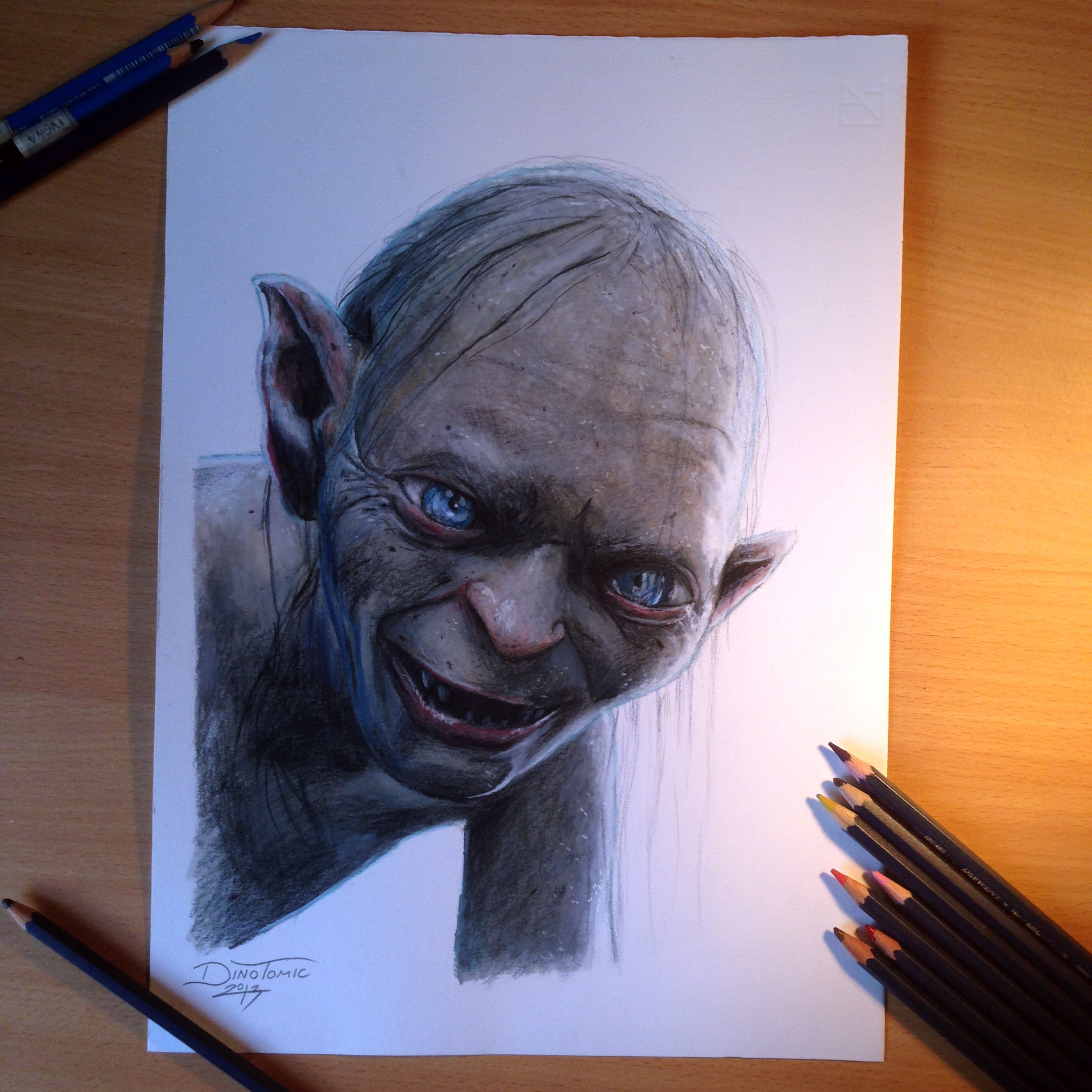 Gollum color pencil drawing