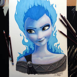 Elsa/Hades Crossover Pencil Drawing by AtomiccircuS