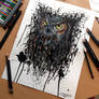 Abstract Owl Watercolor Drawing