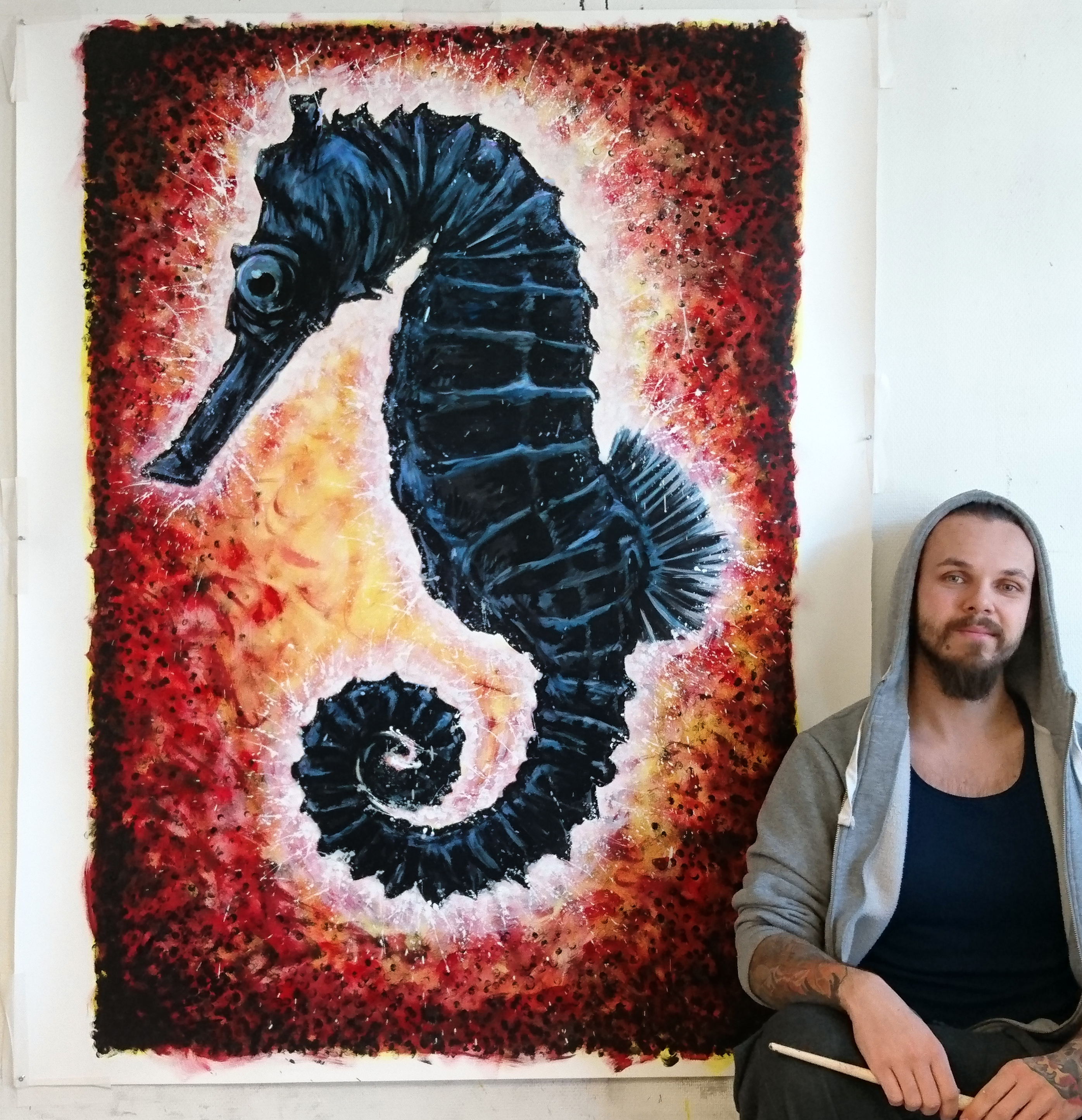 Large SeaHorse splatter painting