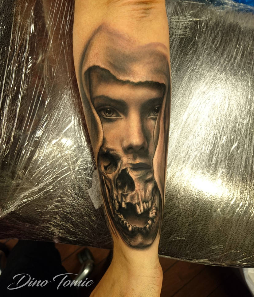 Girl skull tattoo by AtomiccircuS