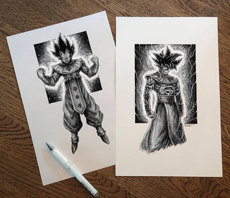 Songoku and Vegeta GOD Pen Drawing