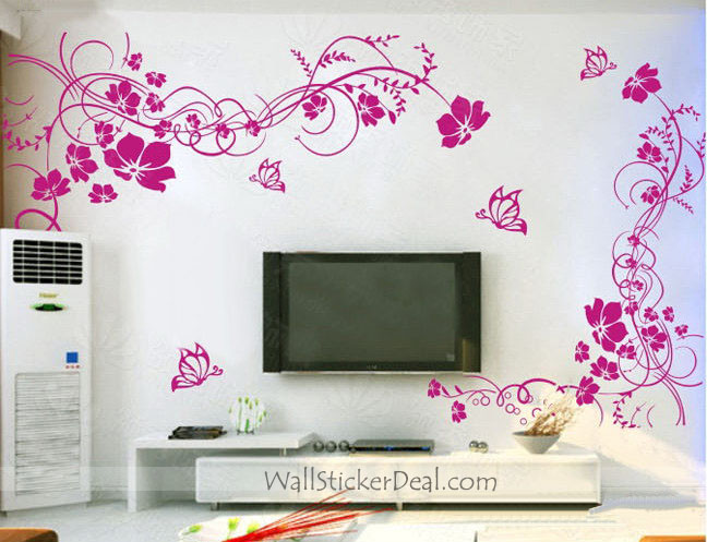 2 sets Beautiful Flower With Butterfly Wall Sticke