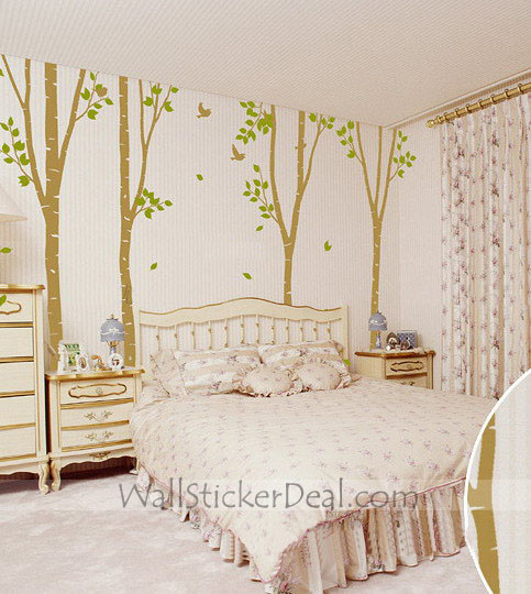 4 Sets Birds in Birch Forest Wall Sticker