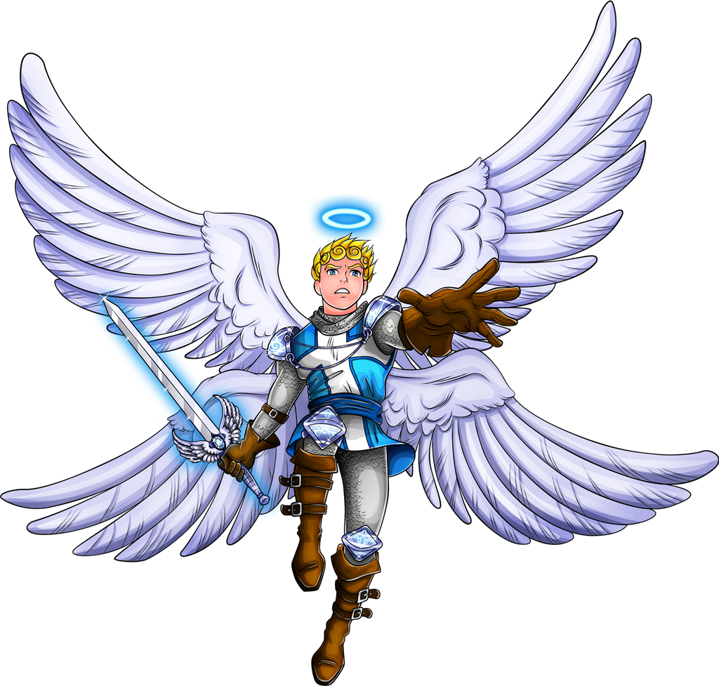 Um personagem com asas que dizem'anjo'on it