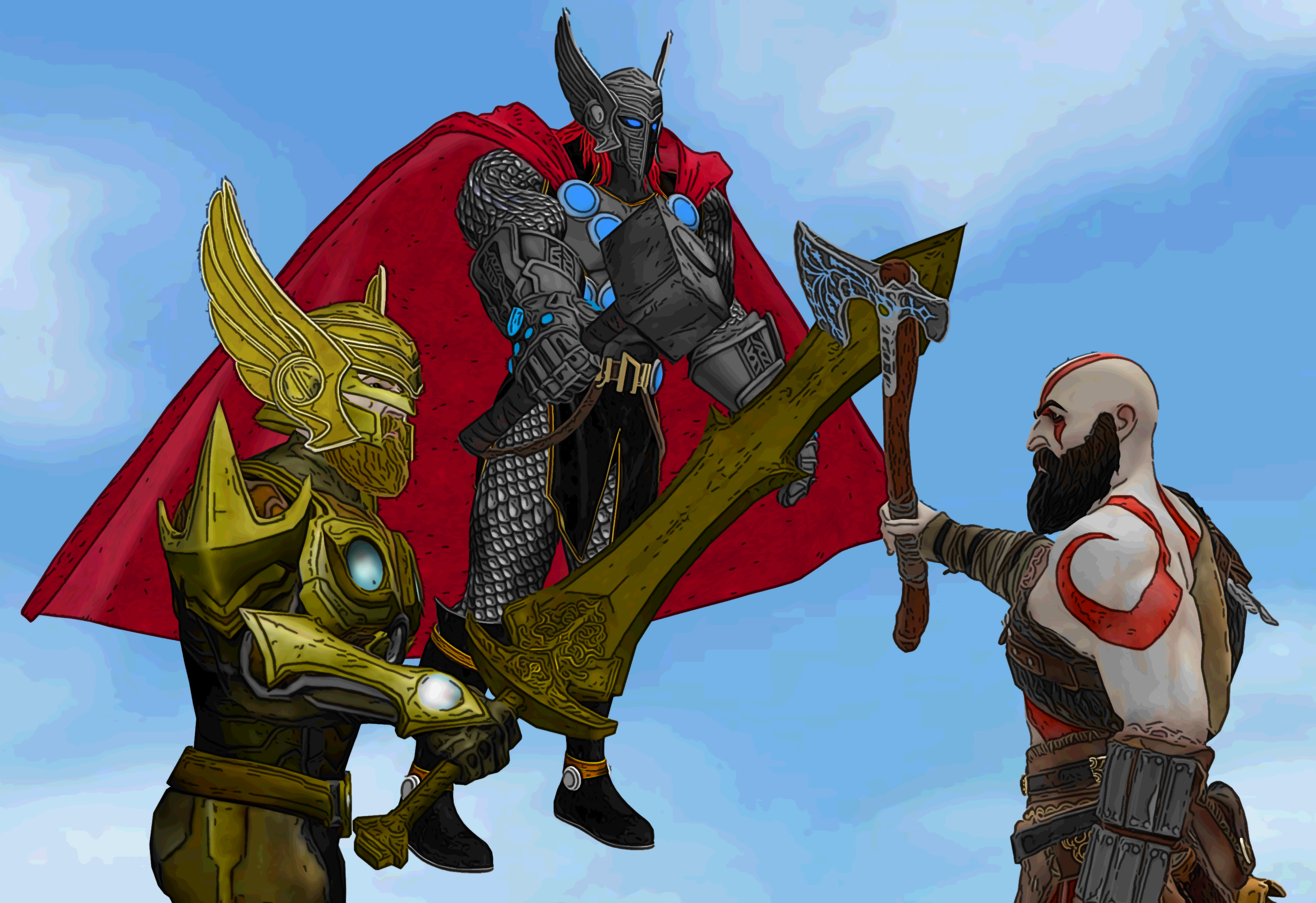 Kratos Vs Thor And Heimdall by DarkKomet on DeviantArt