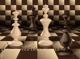 Chess King and Queen on the chessboard 3D