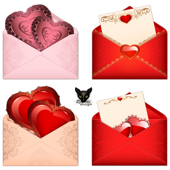 Pink and red envelope with hearts