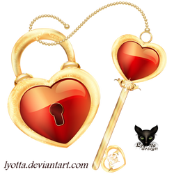 Golden key heart with lock icon