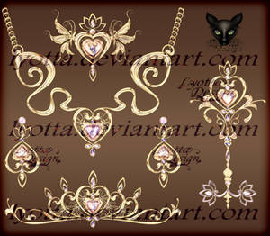 Gold necklace diadem pendants earrings and key