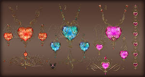 Jewelry design pendants earrings hearts in gold