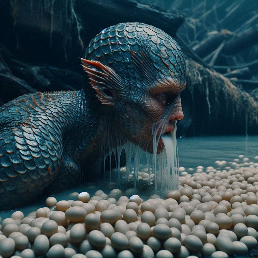 Fishman laying lots of eggs by slickskin on DeviantArt