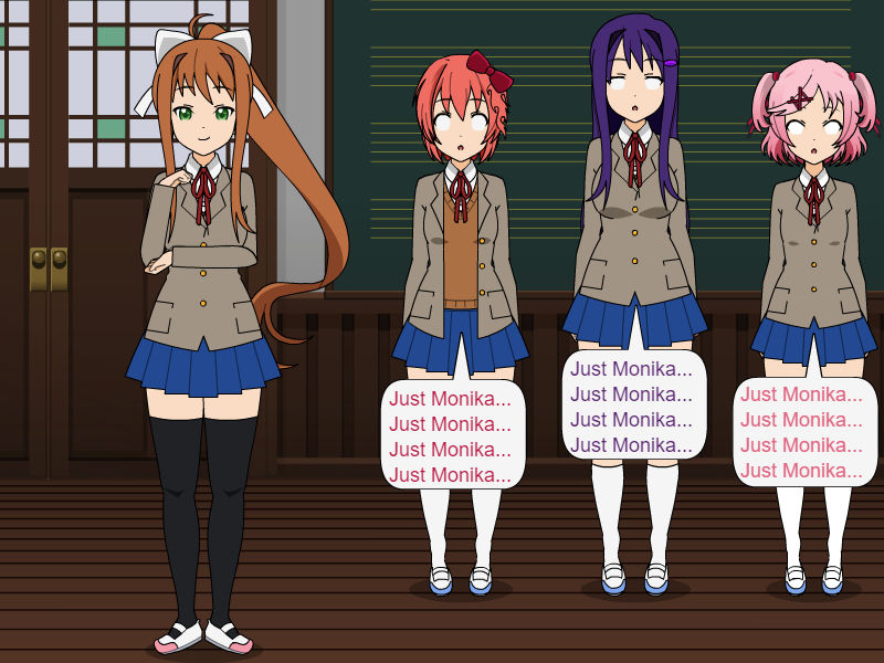 Just monika на русском. Доки доки лишь Моника. Лишь Моника табличка. Моника лишь Моника. Лишь Моника на русском.