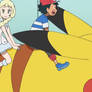 Ash and Lillie Riding Pikachu (SM083)