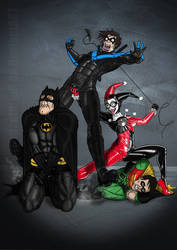 Harley Quinn VS Batman, Robin and Nightwing