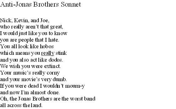 Anti-Jonas Brothers Sonnet