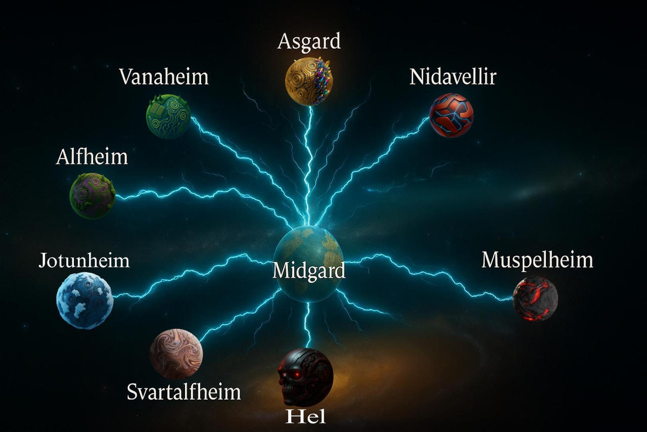 All 9 Realms Rune Norse mythology map of the Nine realms by Digikevin90 on DeviantArt