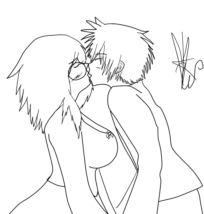 A simple kiss -lineart-